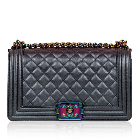 chanel iridescent boy bag black